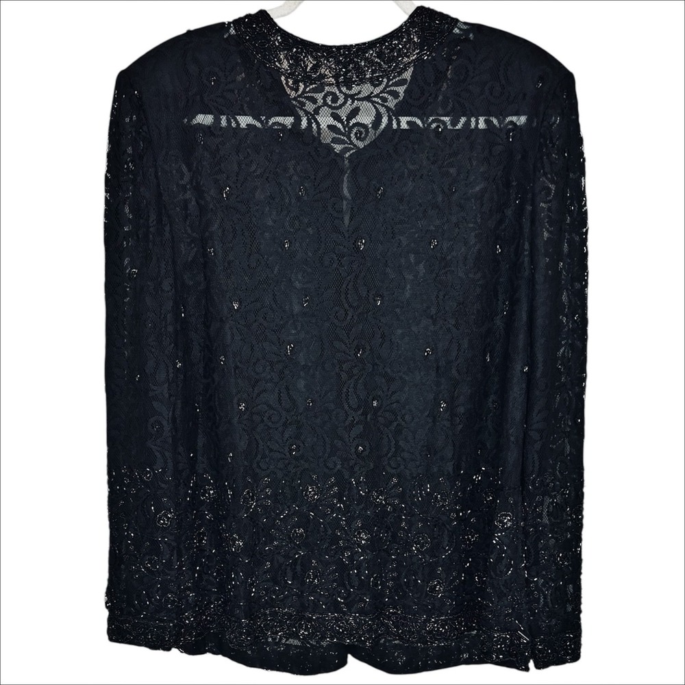 Beaded Lace Jacket Black 18W 1X Formal Event Party Wedding Guest Black Tie Gala - Picture 2 of 7